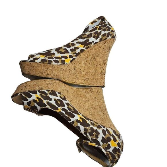 Colin Stuart Women's Multicolor Animal Print Peep Toe Wedge Heel Sandal Size 10B - Picture 7 of 13